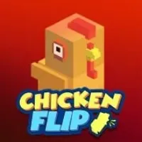 A cute chicken performs a daring flip mid-air in Chicken Flip, showcasing the game's unique blend of skill and comedic chaos.