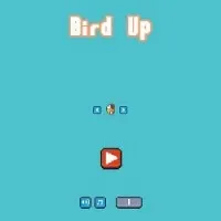 A colorful bird soars upwards, narrowly avoiding rotating gears and shifting platforms in the fast-paced BIRD UP game.