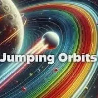 A vibrant screenshot of Jumping Orbits featuring a player's orb navigating through colorful orbits.