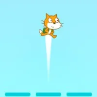 A cute jumper cat mid-air, jumping between platforms in the infinite game.