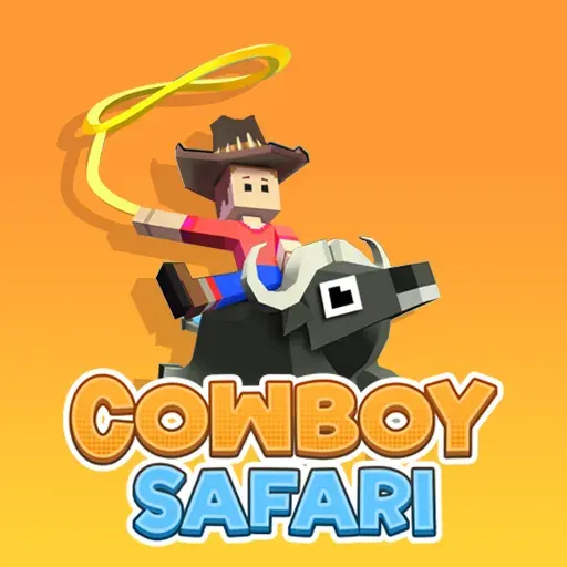 A cowboy riding a zebra in a vibrant Cowboy Safari game scene.