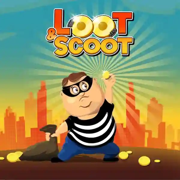 Cartoon style image of a character falling through a multi-level building in Loot & Scoot.