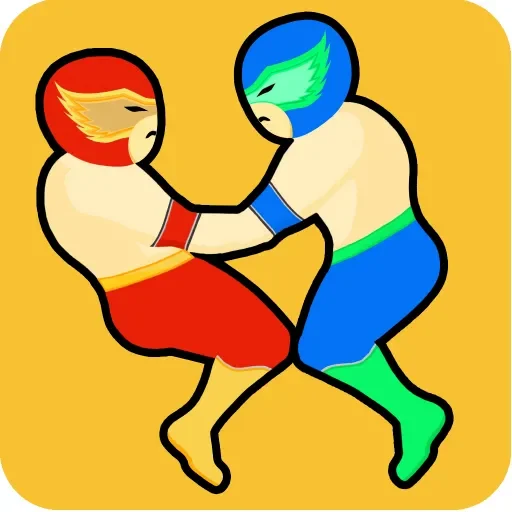 Two wrestlers locked in a jumping struggle in Wrestle Jump.